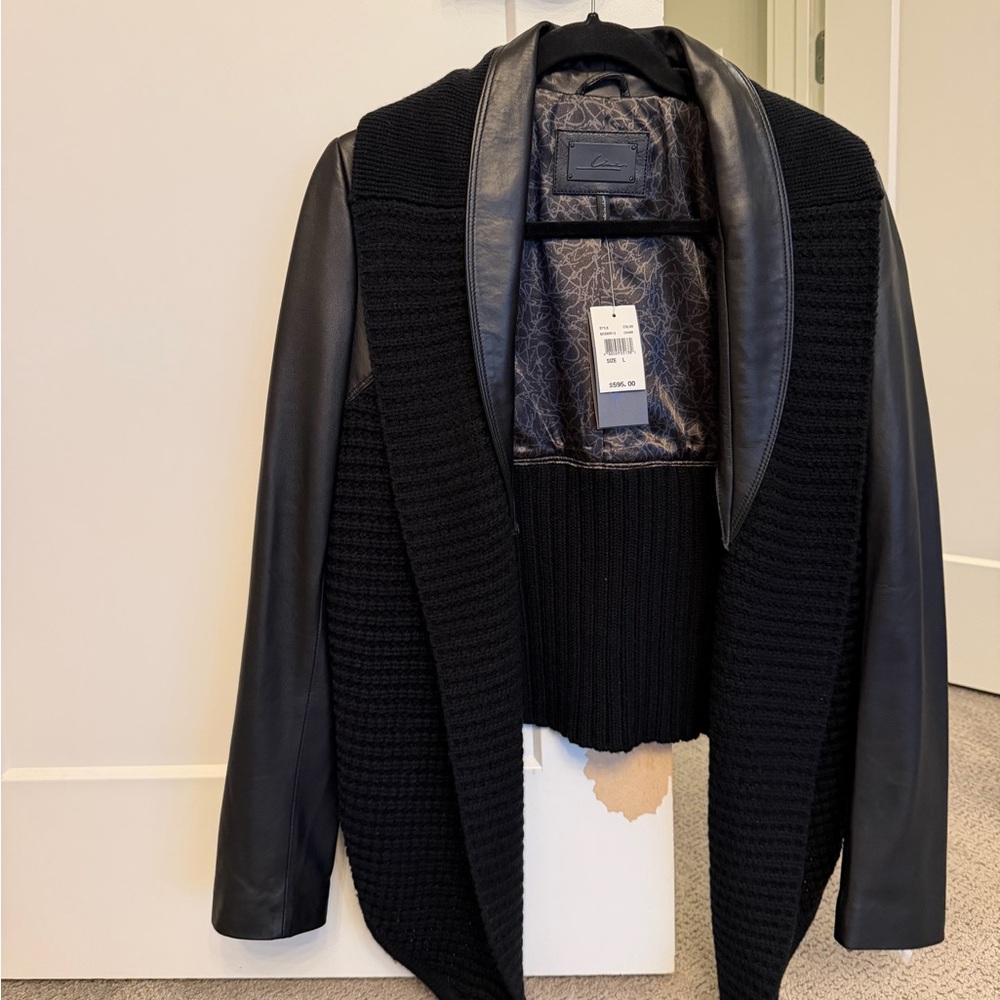 Line Knit Wear.  Black knit and leather Women's Blazer.